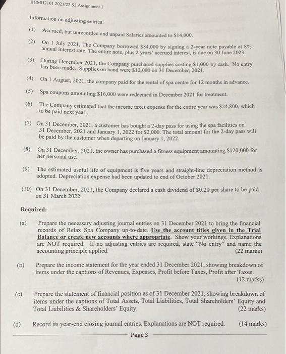 1 (70 marks) Relax Spa Company is engaged in providing facial and