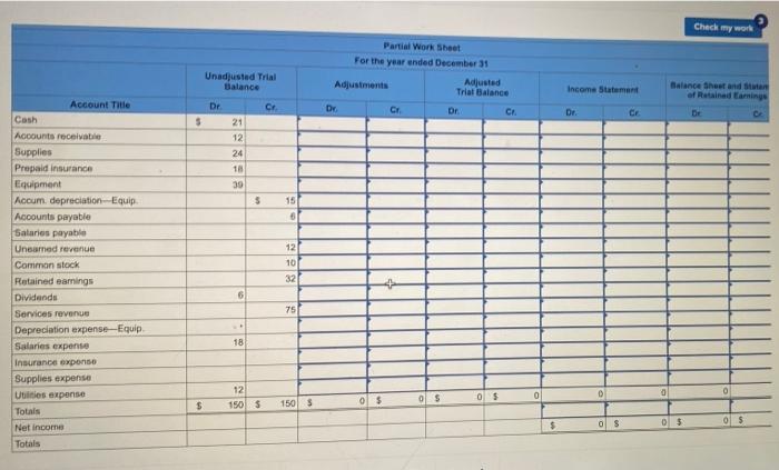 adjustments LO P8 2. Use the following adjustment information to complete the