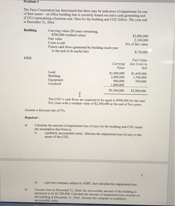  Problem 1 The Faris Corporation has determined that there may be