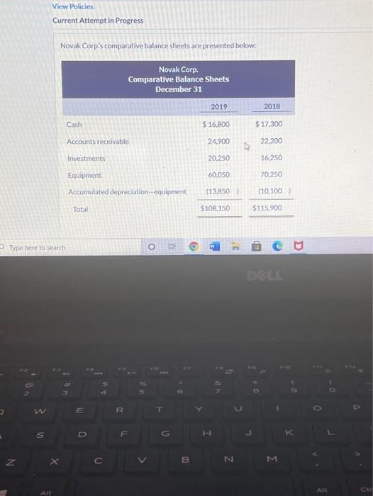  View Policies Current Attempt in Progress Novak Corp's comparative balance sheets