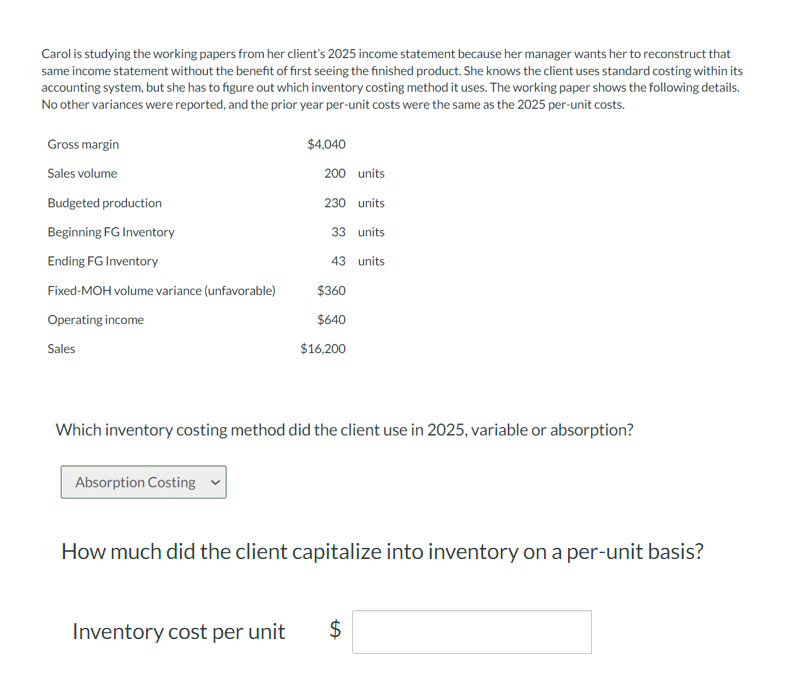  Carol is studying the working papers from her client's 2025 income