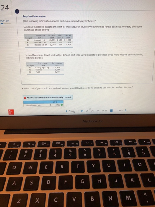  24 Required information The following information applies to the questions displayed