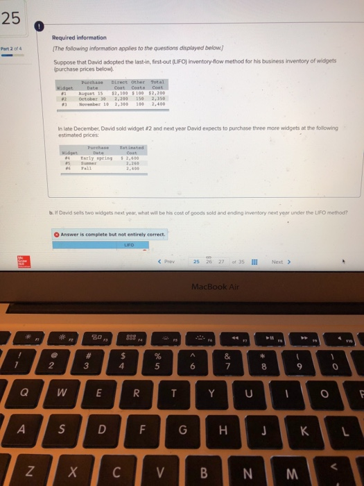 his business inventory of widgets Part 1 of 4 purchase prices below