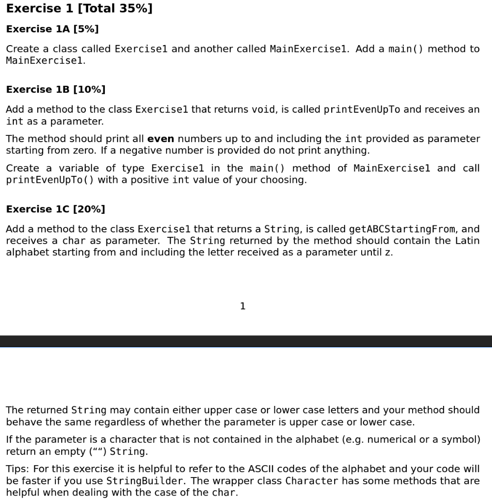 Need help with JAVA assignment! Exercise 1B [10\%] Add a method to