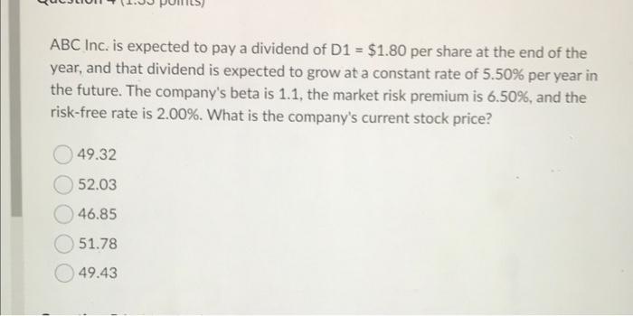 Please help please please please asap help help ABC Inc. is expected