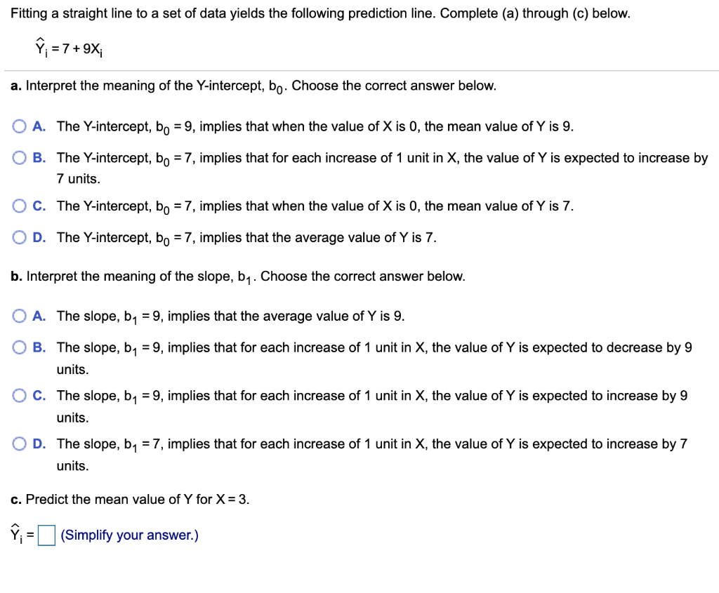 Fitting a straight line to a set of data yields the