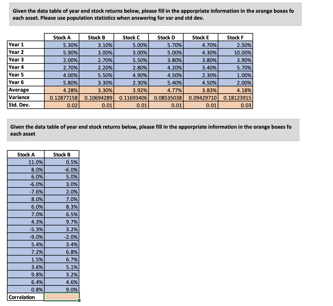  Please give step-by-step directions and formulas for the excel sheets. Given
