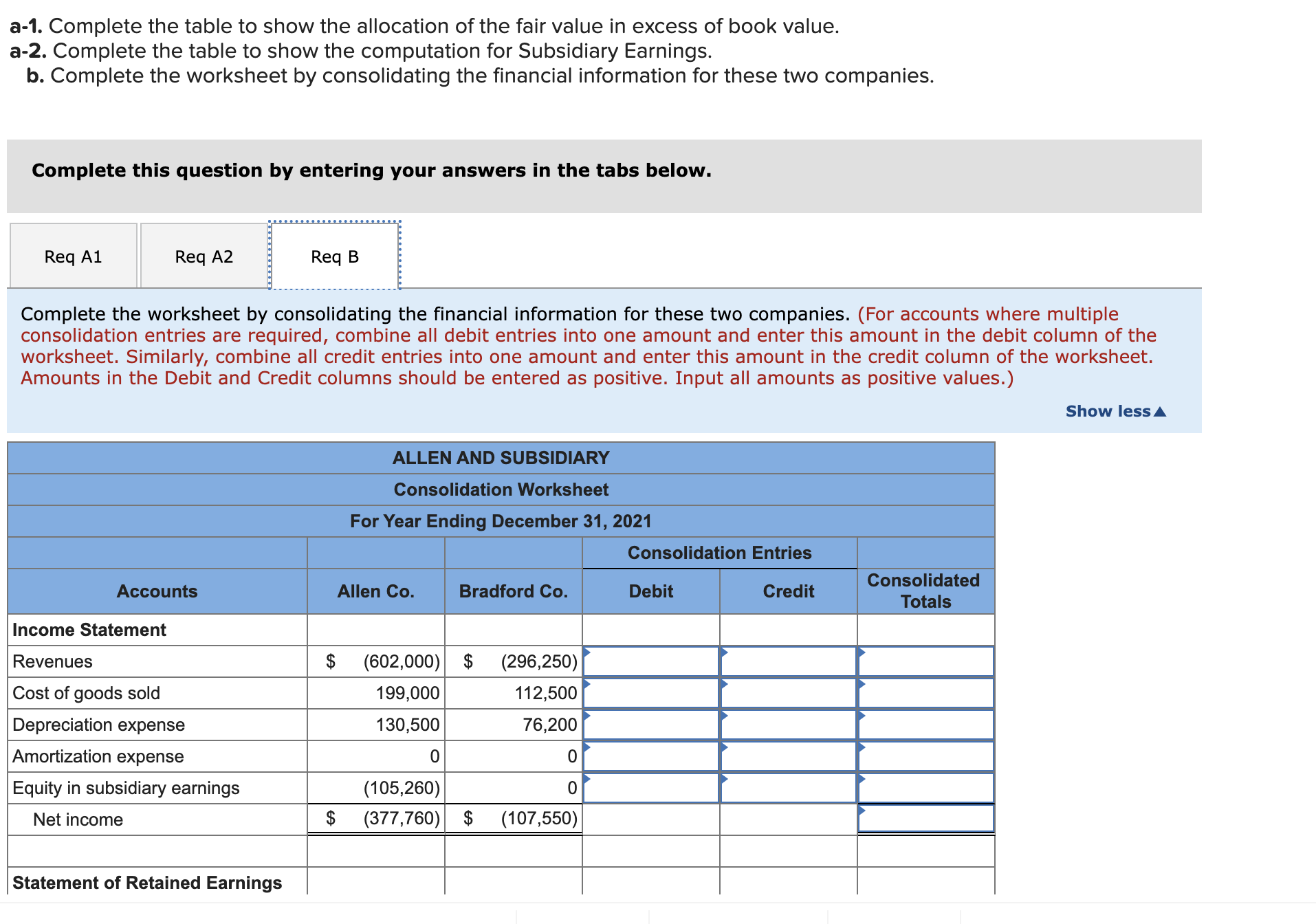 Complete the table to show the allocation of the fair value in