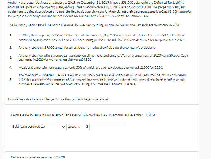 if Anthony reported under ASPE. Prepare the income tax expense section of
