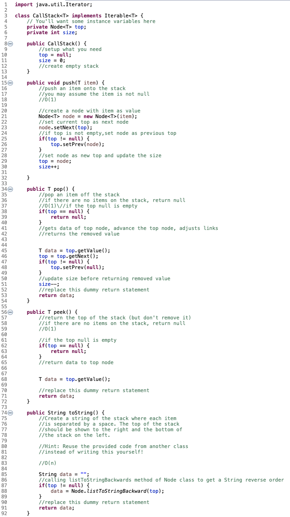 Given the three classes (CallStack, LookUpBST, and Node) fill in what is