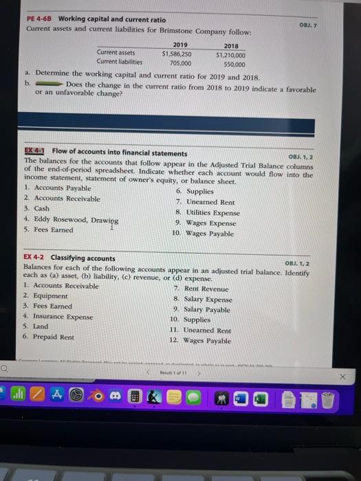  PE 4-68 Working capital and current ratio Current assets and current