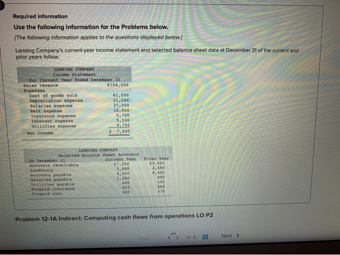  Required information Use the following information for the Problems below. [The