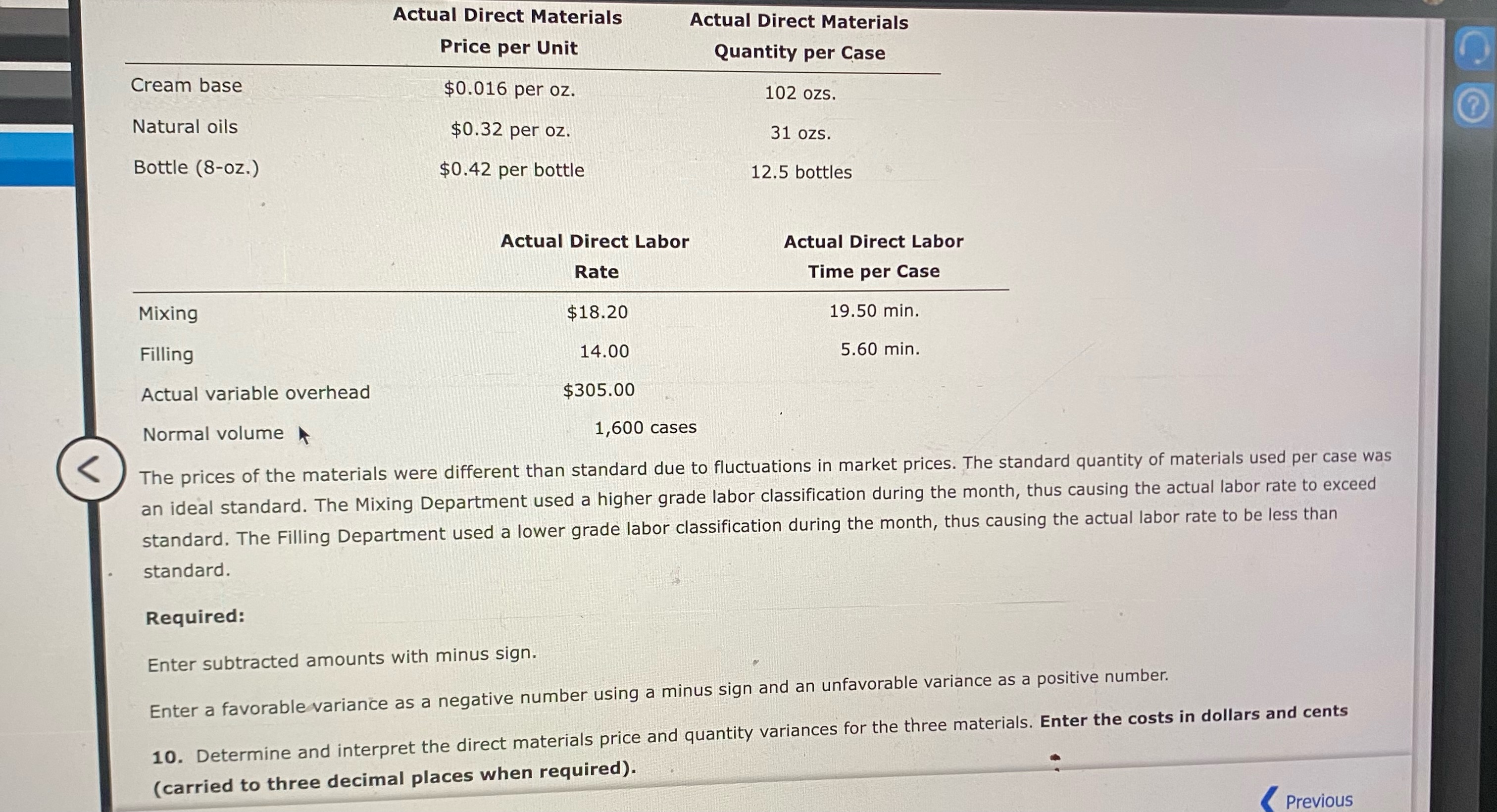 dollars and cents. Direct Labor Rate Varianco 12. Determine and interpret the