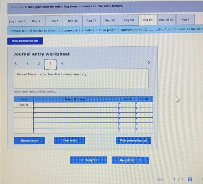 Adventure Irave. The following transactions occurred during the company's first morth. April