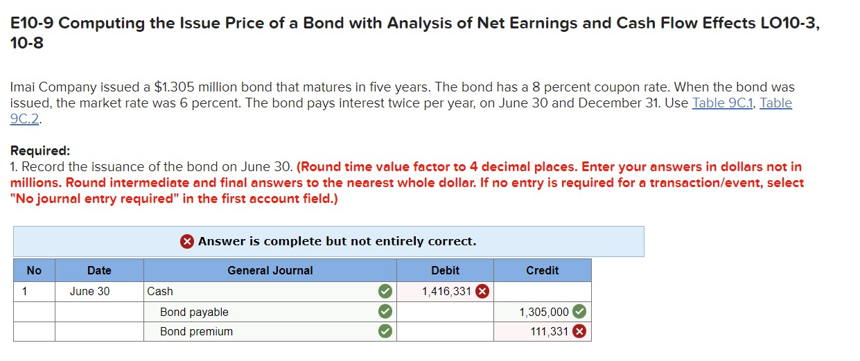 Please fix E10-9 Computing the Issue Price of a Bond with Analysis