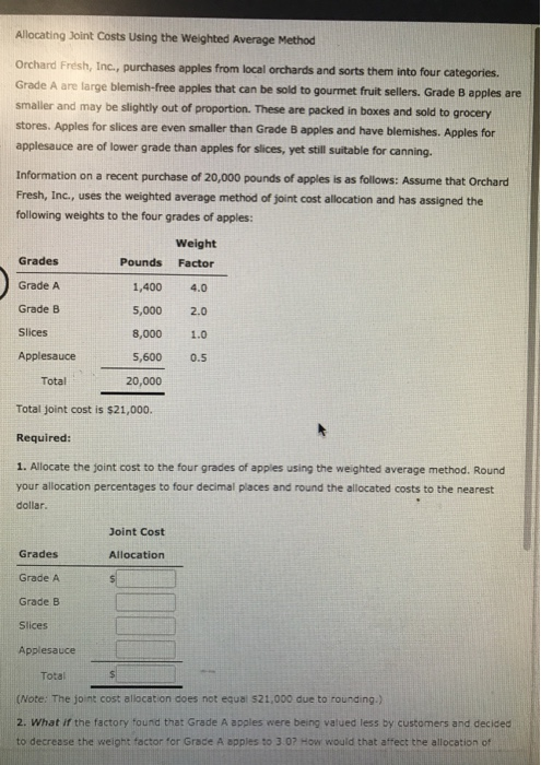  Allocating Joint Costs Using the Weighted Average Method Orchard Fresh, Inc.,