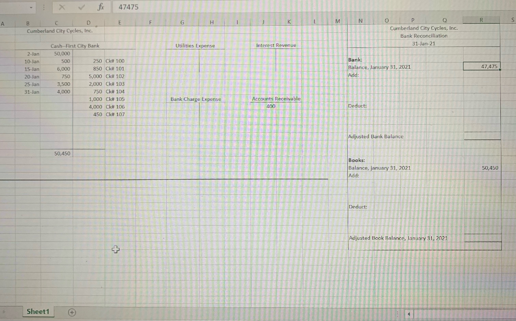 template for the solution! Cumberland City Cycles, Inc. opened a checking account
