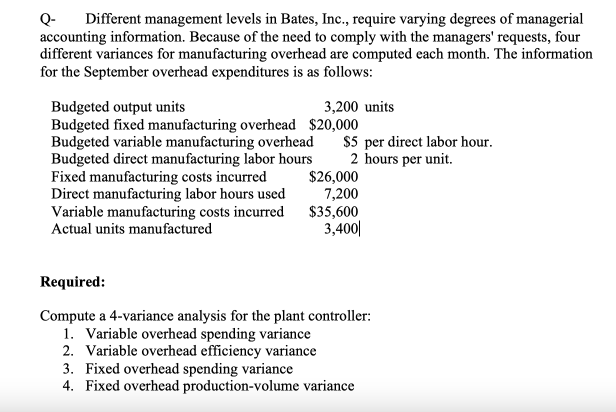  Q- Different management levels in Bates, Inc., require varying degrees of