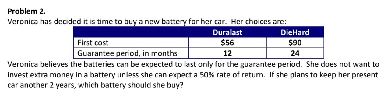  Problem 2. Veronica has decided it is time to buy a