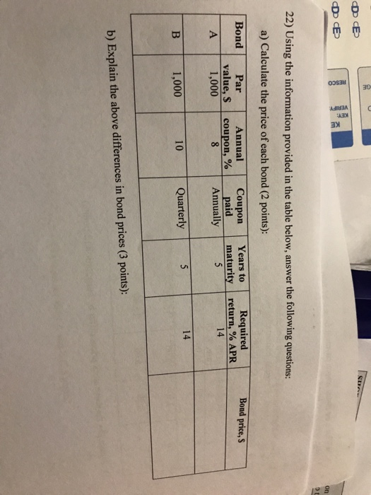  on 22) Using the information provided in the table below, answer