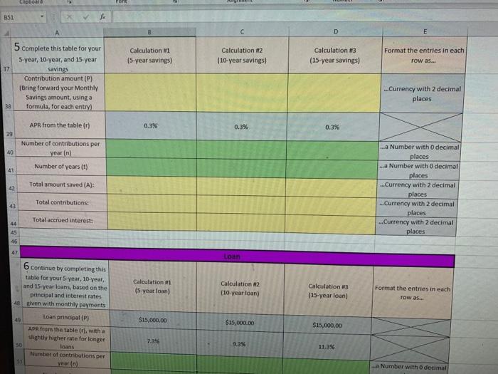  Clipboard 851 B D E Format the entries in each Calculation