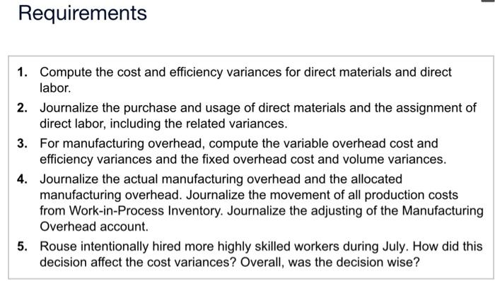 direct materials and direct labor. 2. Journalize the purchase and usage of