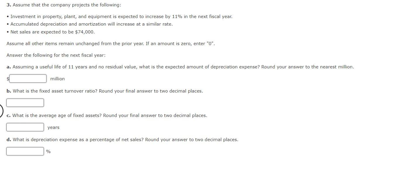 following items for the most current fiscal year? Enter your answer in