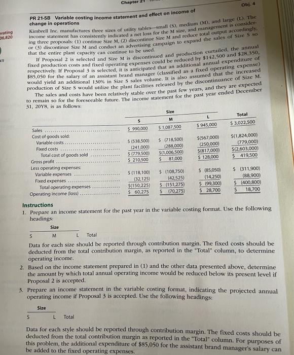  PR 21-5B Variable costing income statement and effect on income of