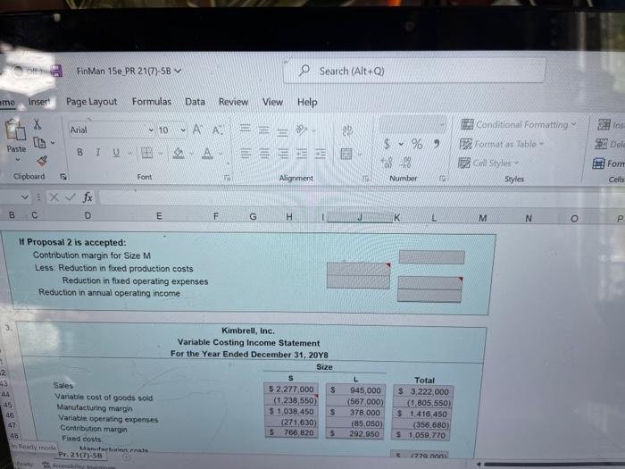 change in operations Kimbrell Inc. manufactures three sizes of utility tables-small (S),
