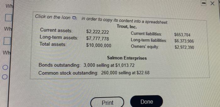 with Salmon Enterprises using the balance sheet of Trout and the market
