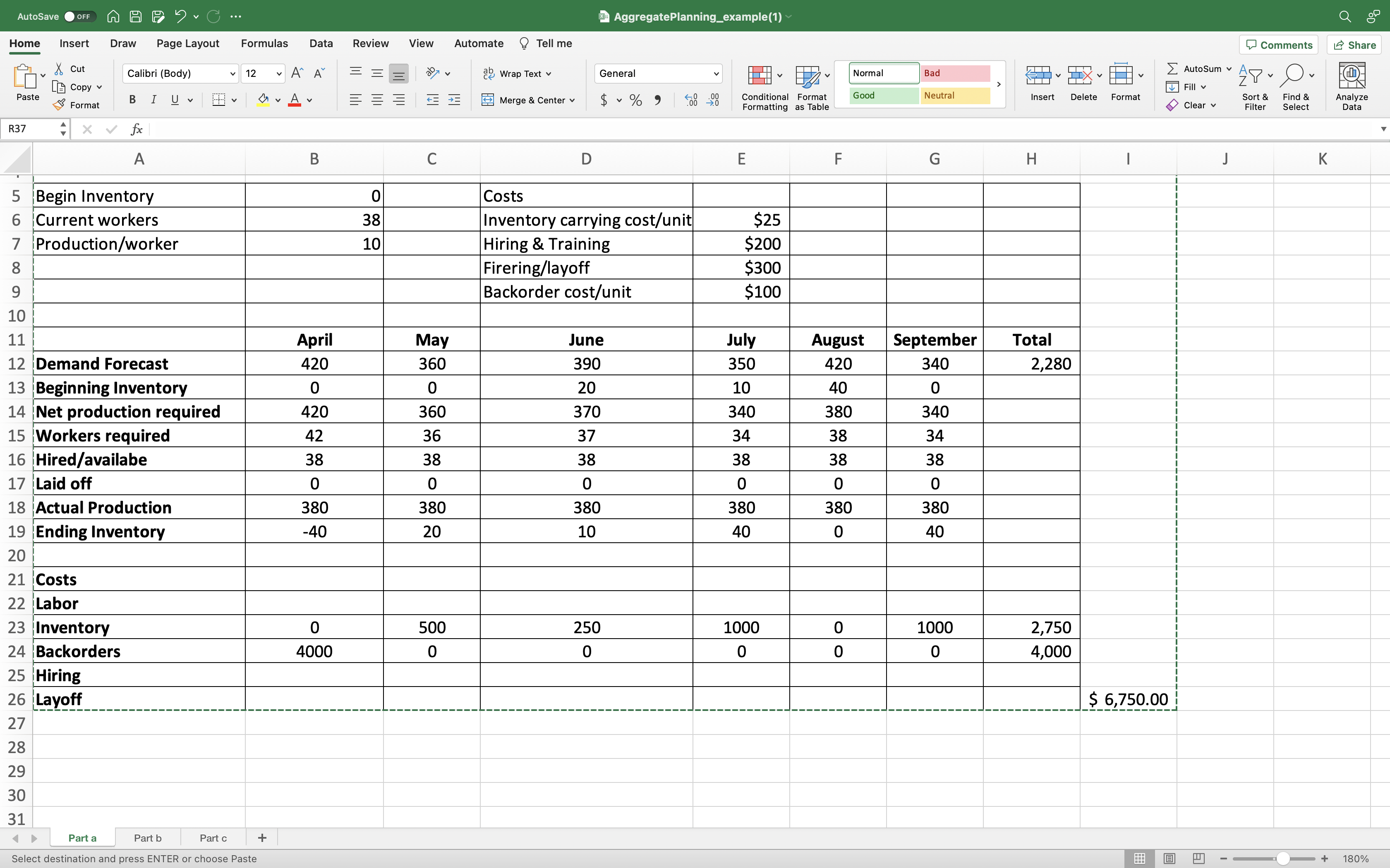a) Devop an aggregate plan that uses a level workforce. Inventory build
