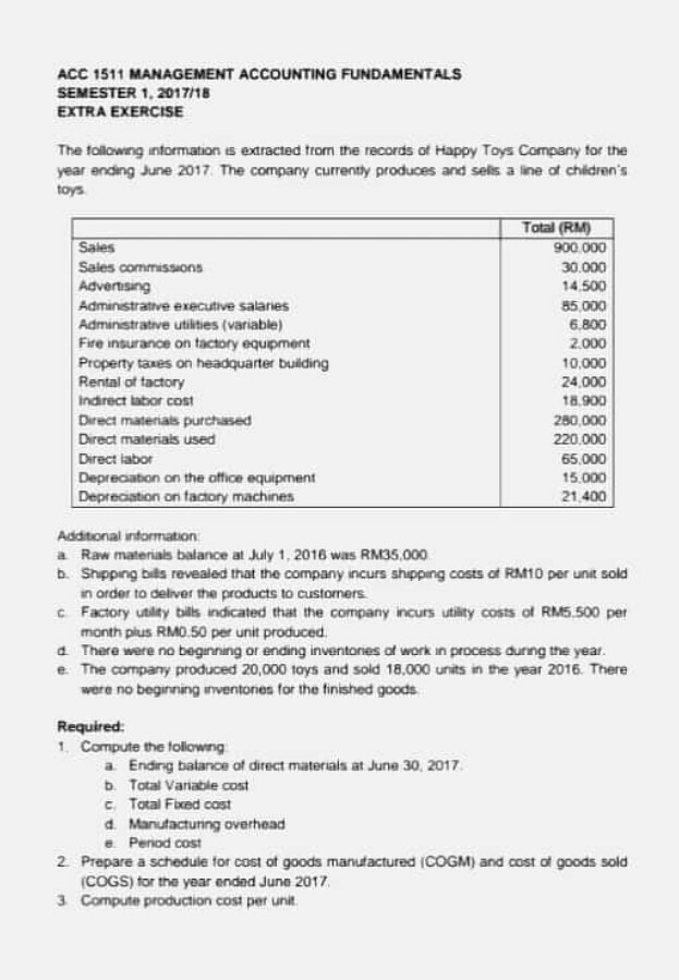  Please answer all the questions it is important ACC 1511 MANAGEMENT