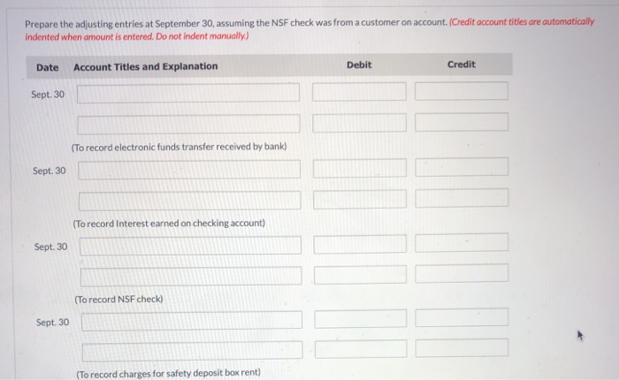 bank statement shows a balance of $21,070 at September 30 and the