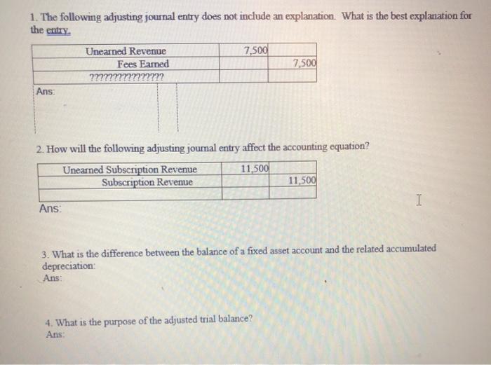  1. The following adjusting journal entry does not include an explanation.