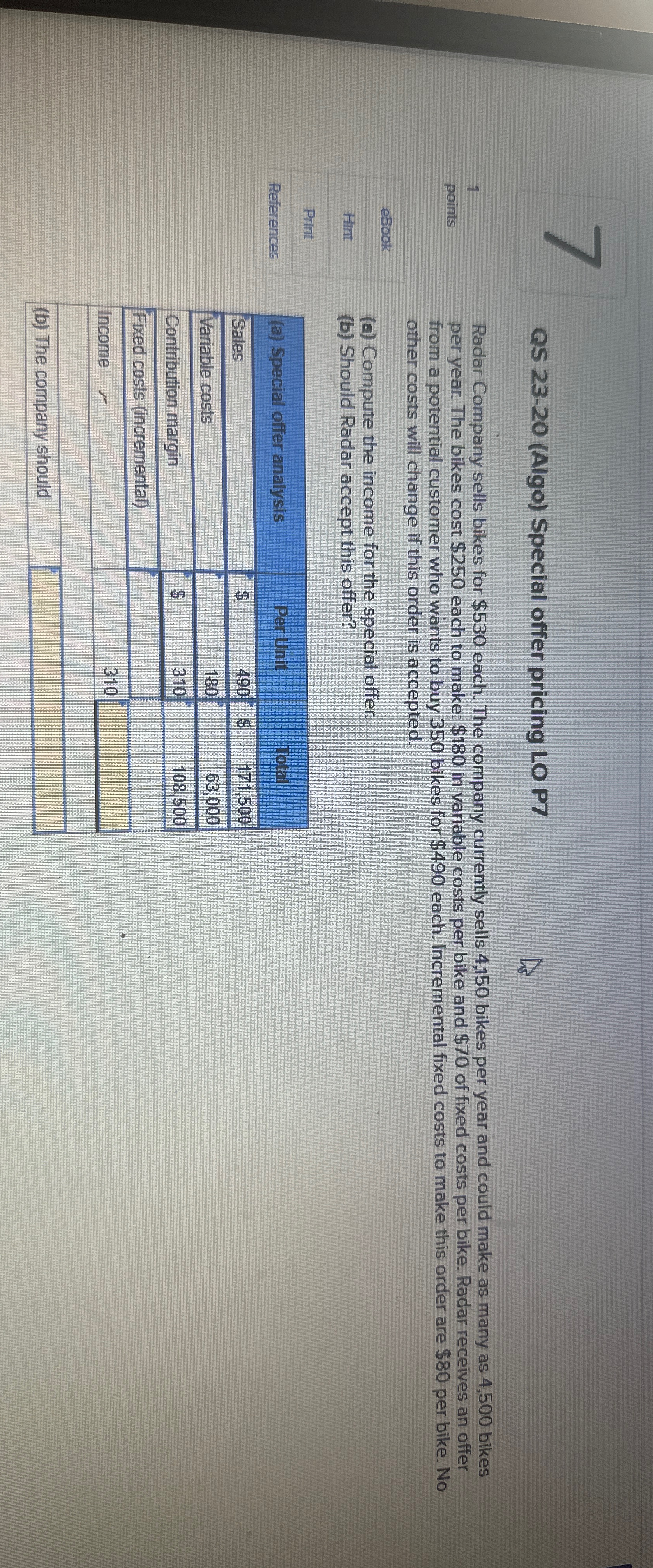  QS 23-20(Algo) Special offer pricing LO P7 1 points References Radar