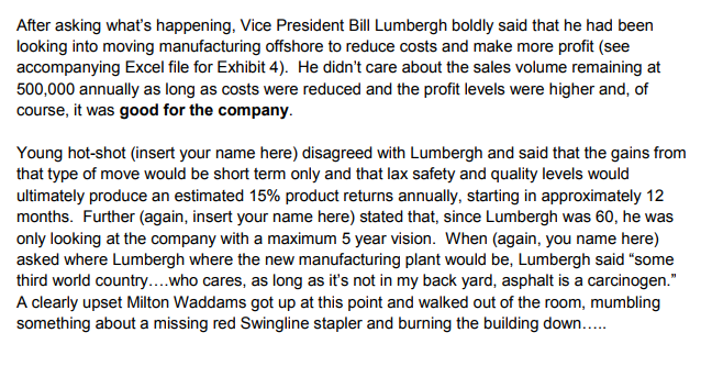 I. Executive Summary (a one page position overview on what you recommend