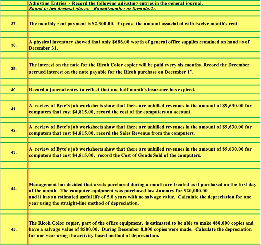 Please journalize 37-48, the previous table is only for peripheral information for