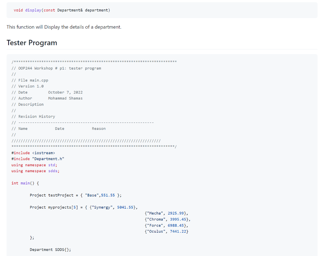 m_cost; }; //class Department does here NEED TO FILL HERE //helper functions