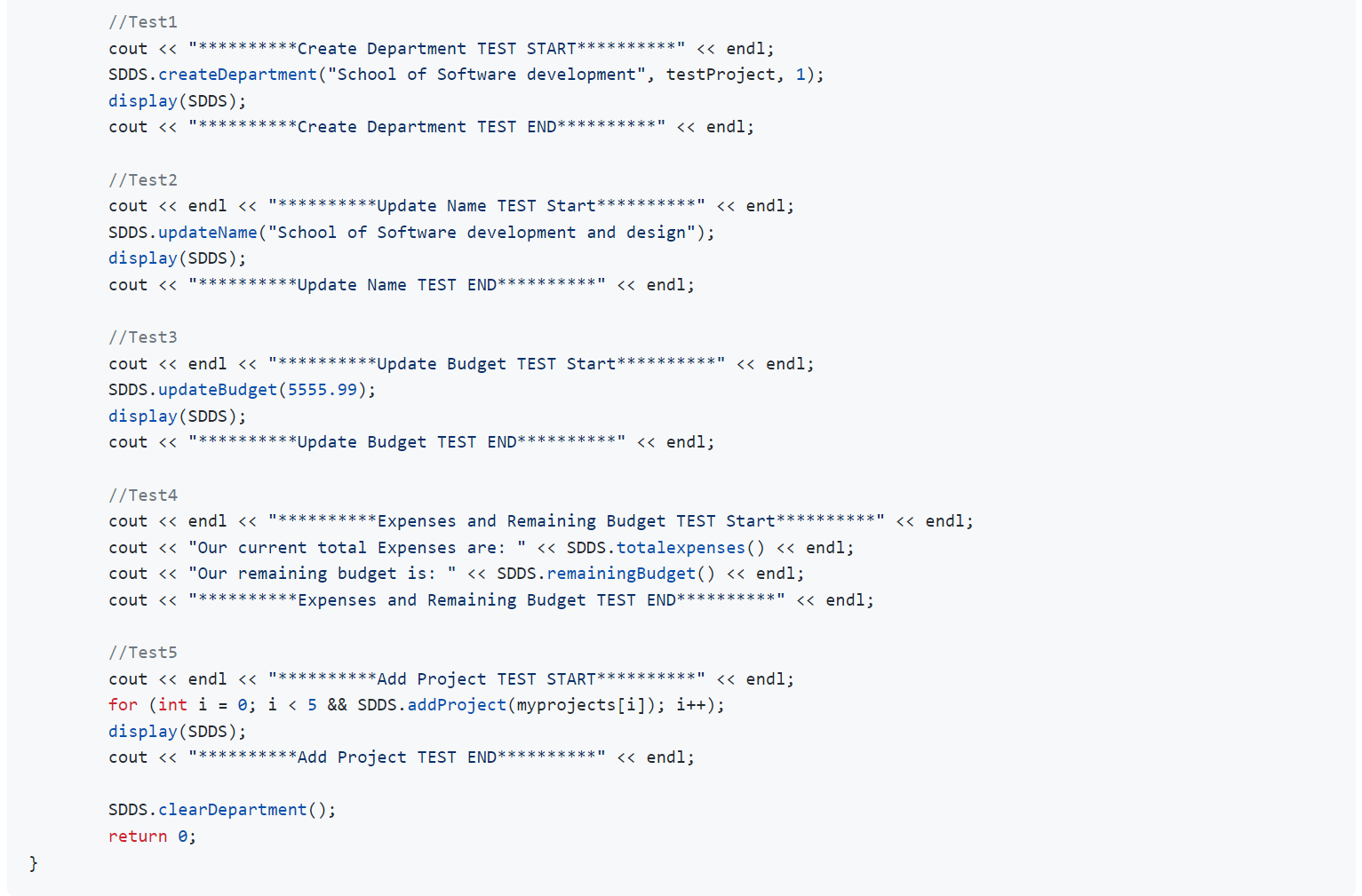 - do not belong inside the class void display(const Project& project); void