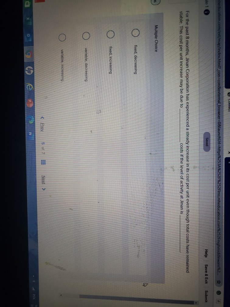 5 Connect nheducation.com/ext/map/index.html?_con=con&external_browser=0&launchUrl=https%253A%252F%252Flms.mheducation.com%252Fmghmiddleware%2... e ule 1 Saved Help Save & Exit