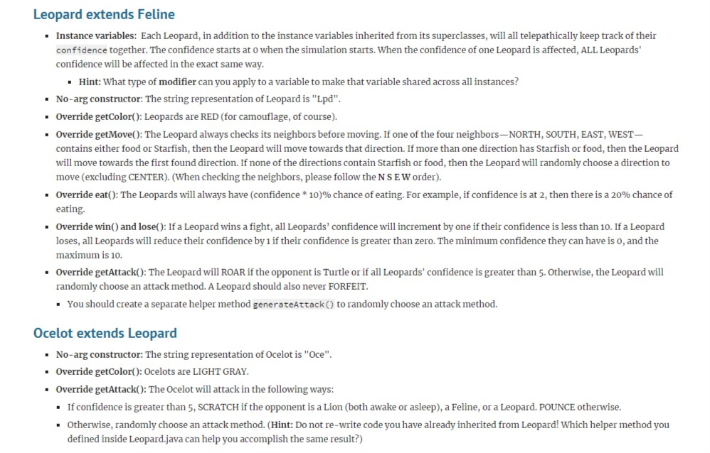 = new Random(); Direction getMove(); boolean eat(); } In Critter class: import