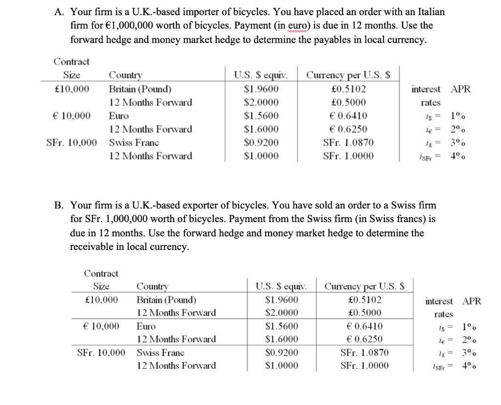 Chapter 11 additional A. Your firm is a U.K.-based importer of bicycles.