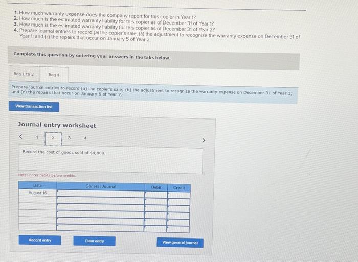 estimated warranty liability for this copier as of December 31 of Year