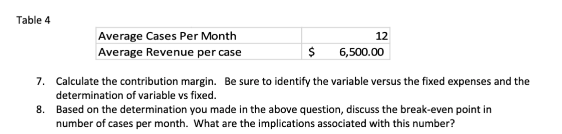 to identify the variable versus the fixed expenses and the determination of