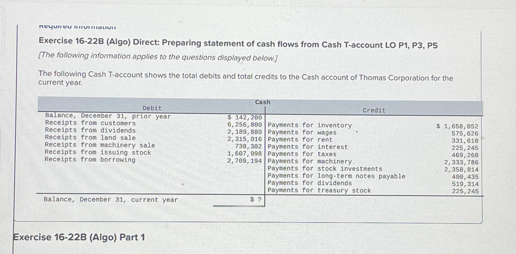  Exercise 16-22B (Algo) Direct: Preparing statement of cash flows from Cash