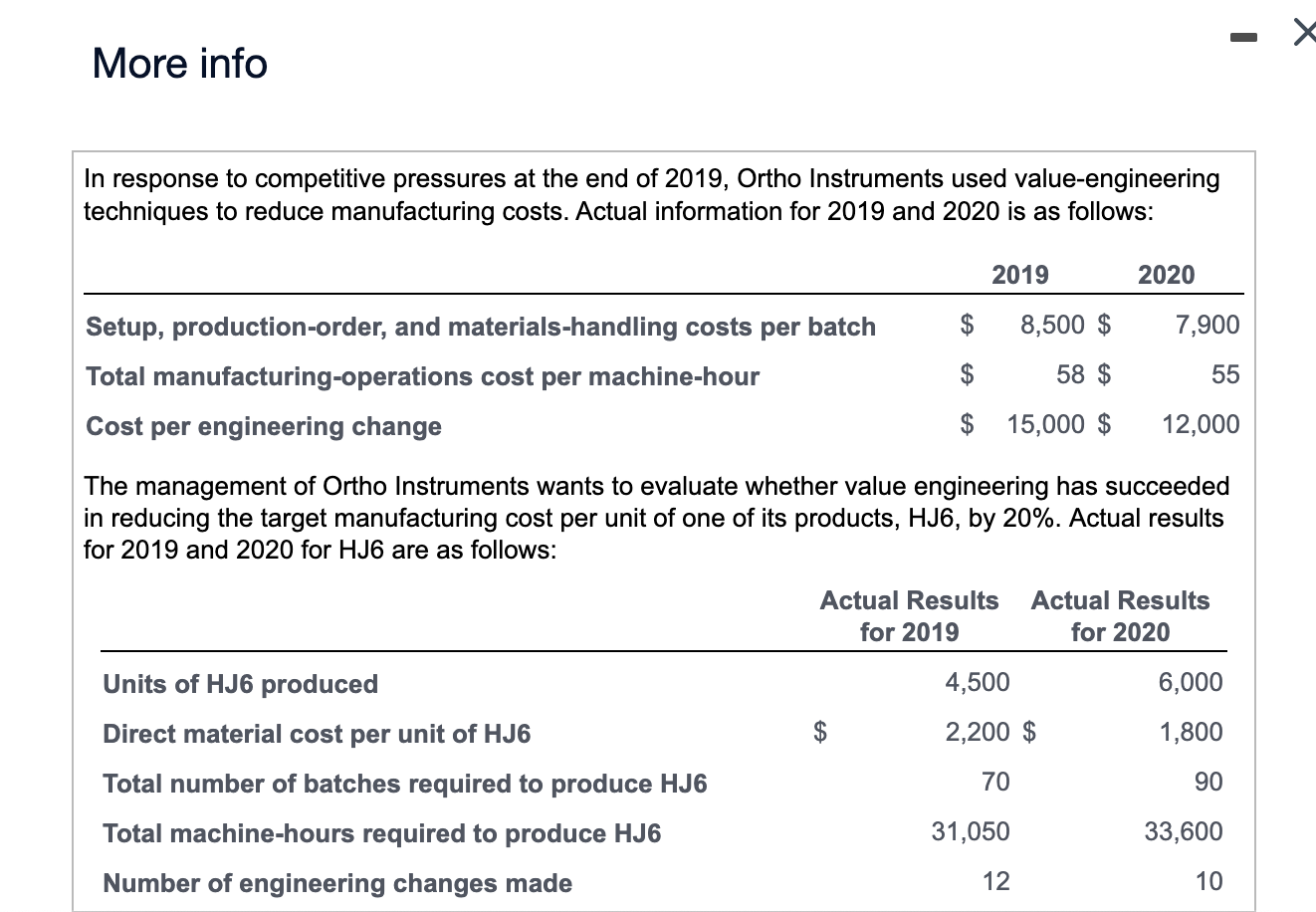 (direct materials) and More info (Click the icon to view the categories.)