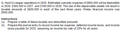  Q. Hunt C o began operations in 2025. Estimated warranty expense