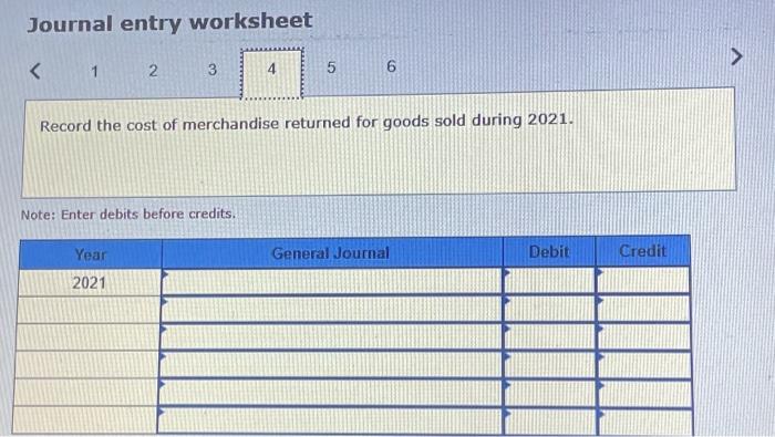 merchandise sold prior to 2021. Note: Enter debits before credits. Journal entry