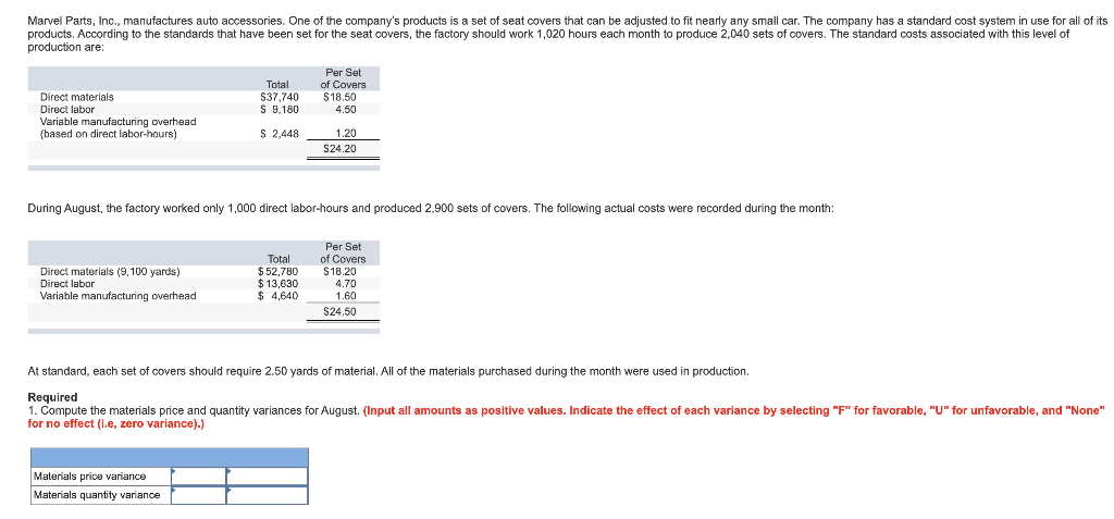 all amounts as positive values. Indicate the effect of each variance by