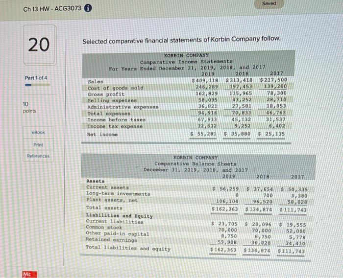  Saved Ch 13 HW - ACG3073 6 20 Selected comparative financial